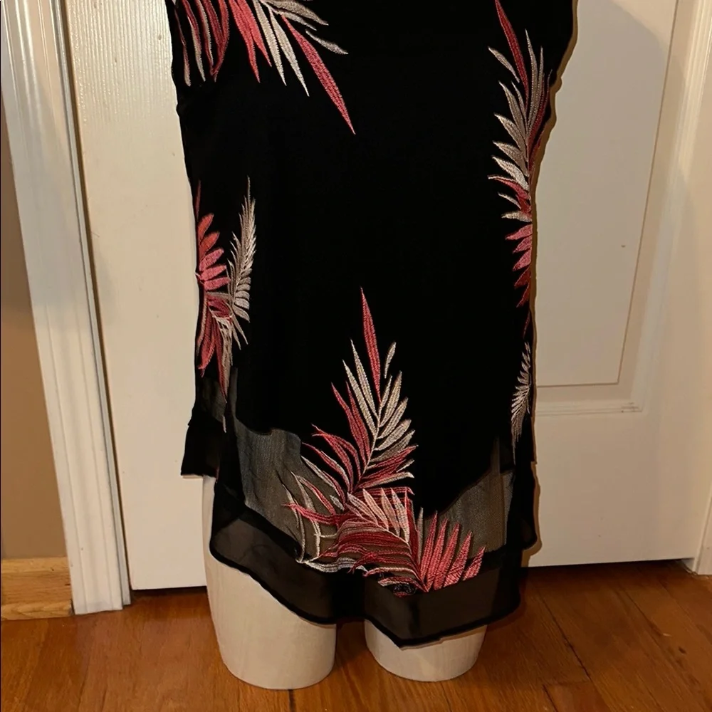 Alfani Black Top with Pink Leaf Pattern - Picture 2 of 5